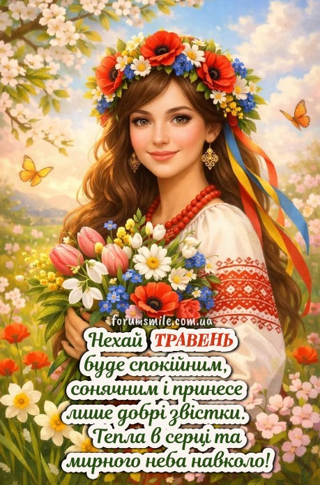 Листівка з побажанням спокійного травня та мирного неба