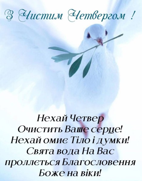 Вітальна листівка на Чистий четвер, білий голуб з гілочкою