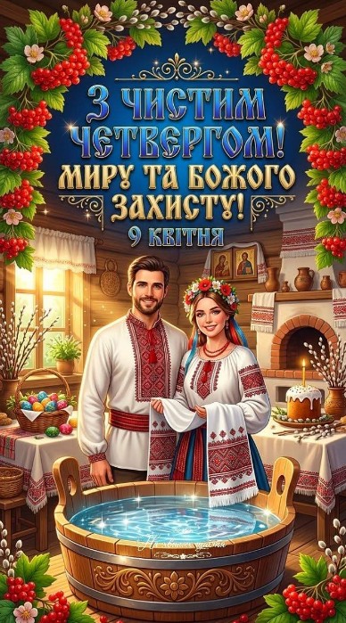 Вітальна листівка на Чистий четвер: побажання миру та захисту