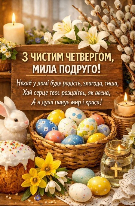 Листівка з Чистим четвергом для подруги — красиве привітання