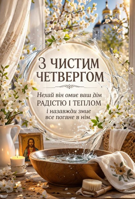 Вітальна листівка на Чистий четвер, красиве весняне привітання