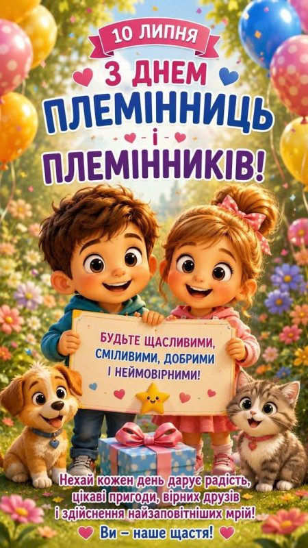 Листівка з Днем племінників: гарне привітання для дітей