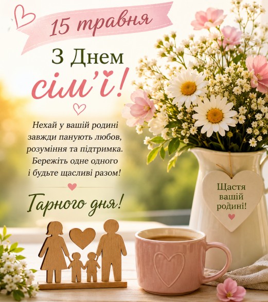 Листівка З Міжнародним Днем сім'ї 15 травня – теплі привітання