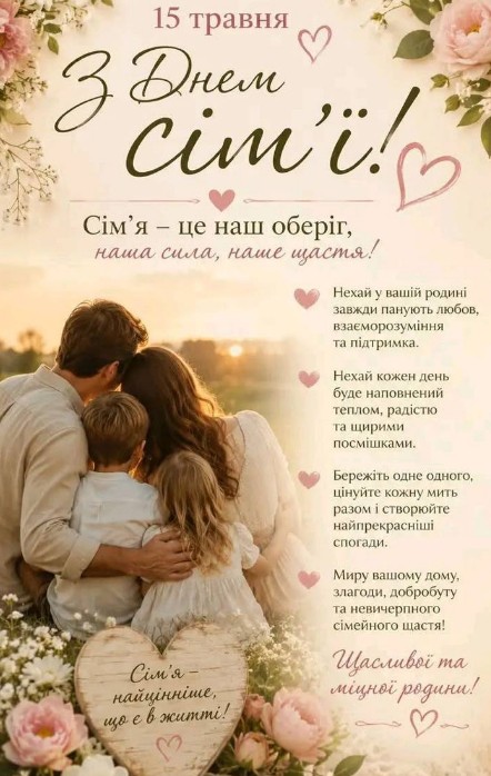 Листівка до Дня сім'ї: вітання з найкращими побажаннями