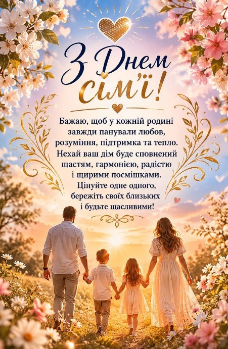 Листівка З Днем сім'ї з побажаннями