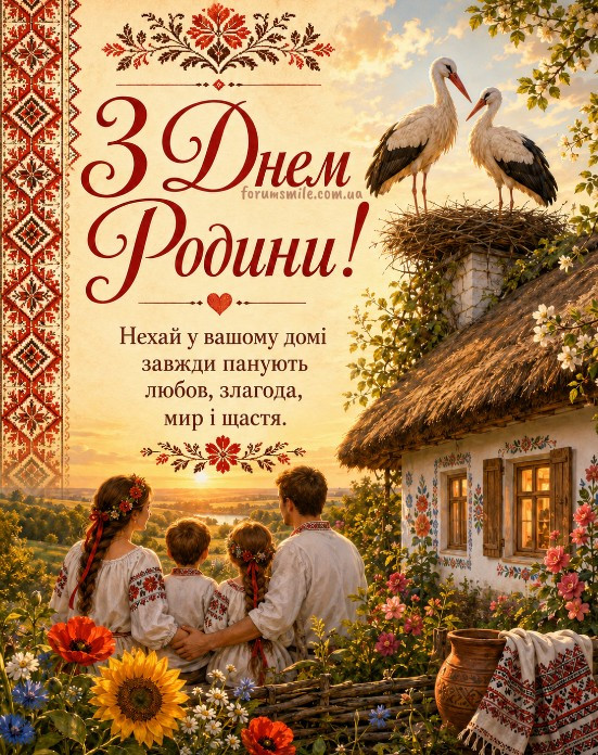 Українська листівка до Дня родини з зображенням сім