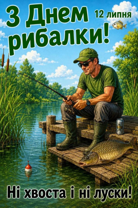 Листівка з Днем рибалки 12 липня