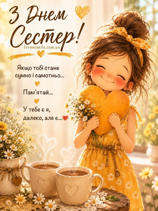 Листівка З Днем сестри: тепле привітання з квітами