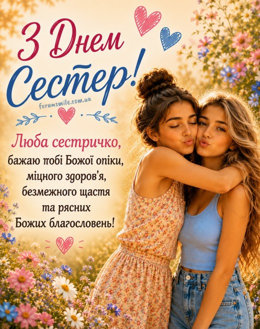 Листівка З Днем сестер: зворушливе привітання для сестри