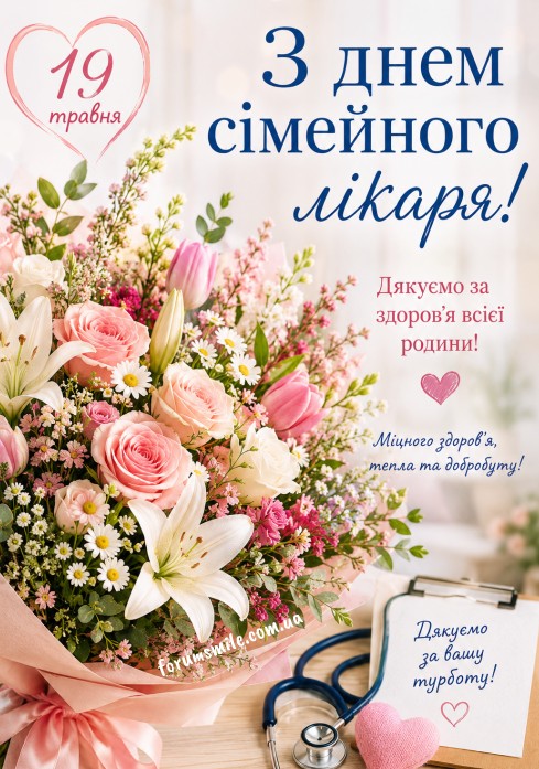 Листівка з Днем сімейного лікаря: гарний букет квітів