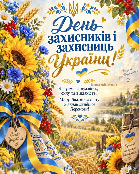 Листівка на День захисників і захисниць України з квітами
