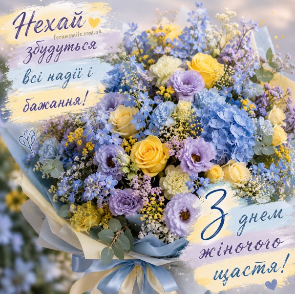 Листівка З Днем жіночого щастя: гарний букет квітів