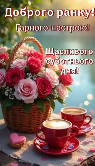 Листівка з добрим ранком та трояндами на суботу