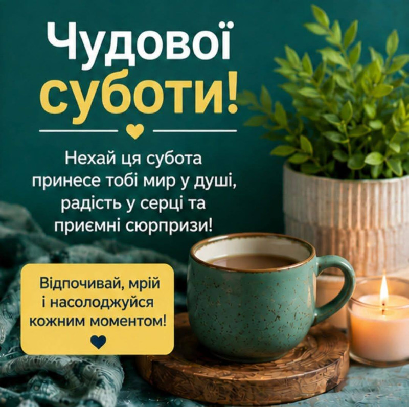 Листівка з побажанням гарної суботи та кавою
