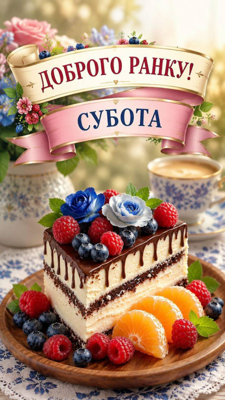 Листівка з написом Доброго ранку субота.