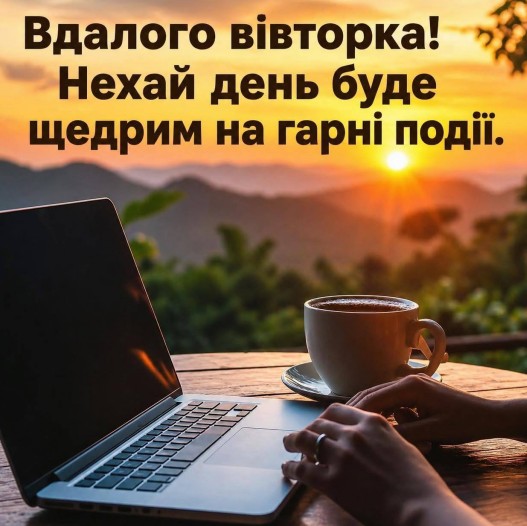 Листівка Вдалого вівторка: ранкова кава та робота за ноутбуком
