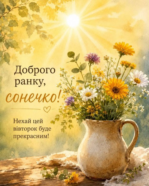 Листівка Доброго ранку, сонечко. Побажання на вівторок.