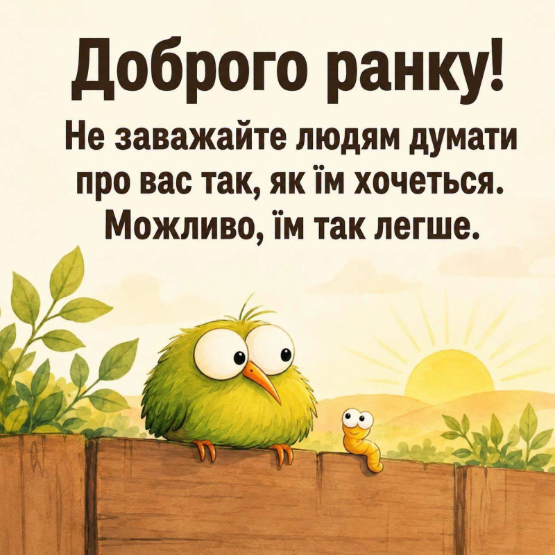 Листівка з добрим ранком та мудрою фразою про думки людей