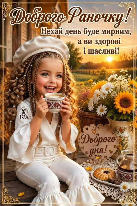 Листівка Доброго ранку з побажаннями миру та щастя.