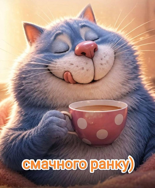Листівка Смачного ранку з милим пухнастим котиком
