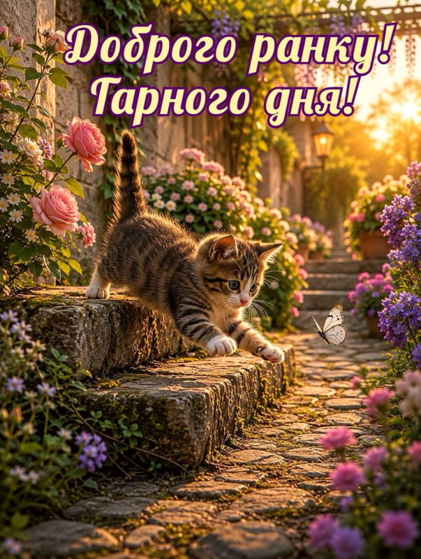 Листівка Доброго ранку та гарного дня з котиком