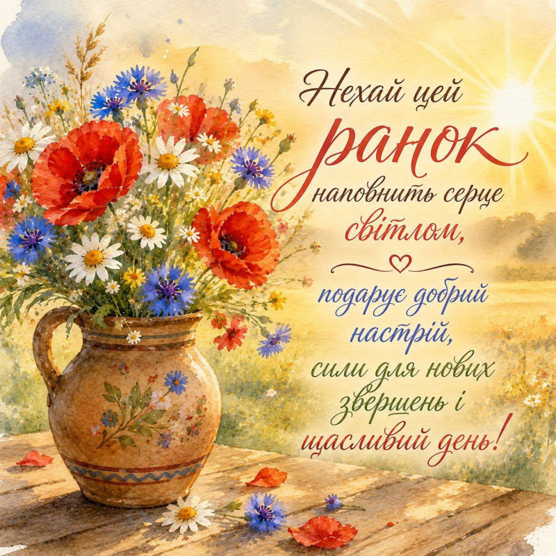 Листівка з побажанням доброго ранку для гарного настрою на весь день.