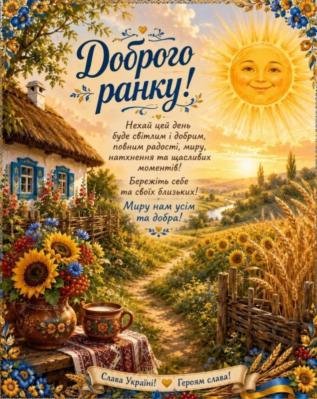 Листівка Доброго ранку з побажаннями миру й добра.