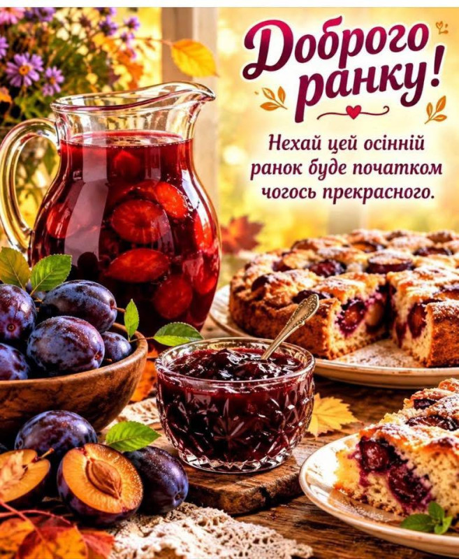 Осіння листівка з написом Доброго ранку
