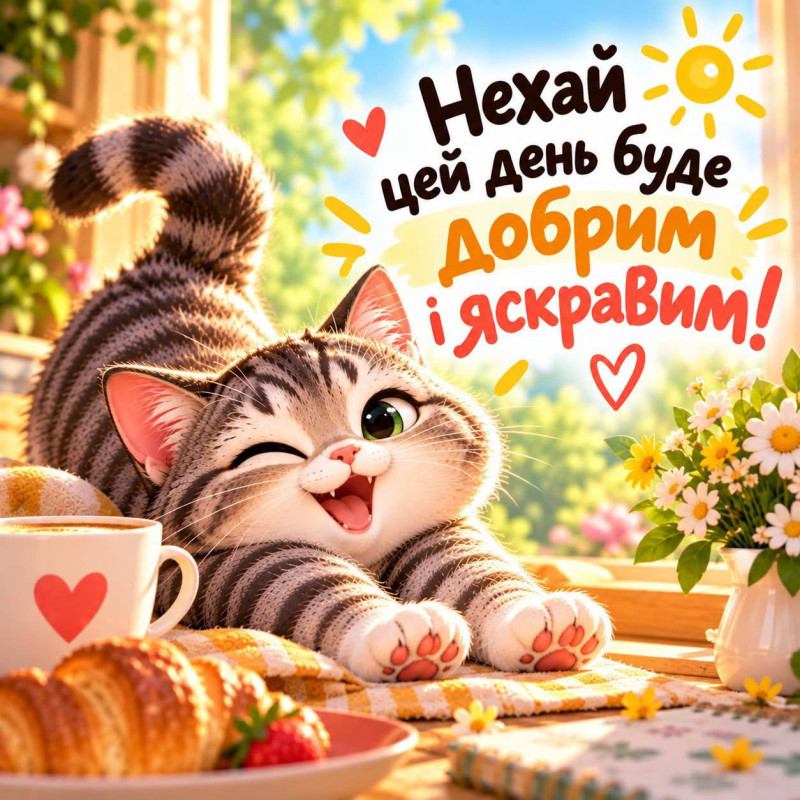 Листівка «Нехай цей день буде добрим і яскравим» з котиком