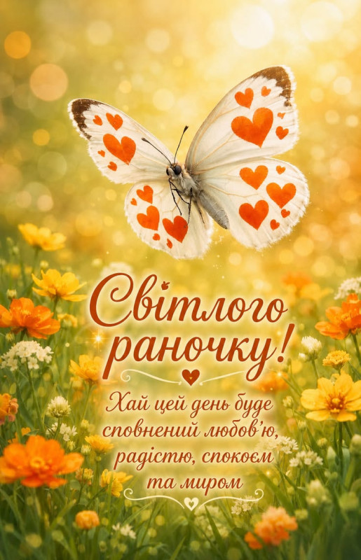 Листівка Світлого раночку з метеликом та квітами