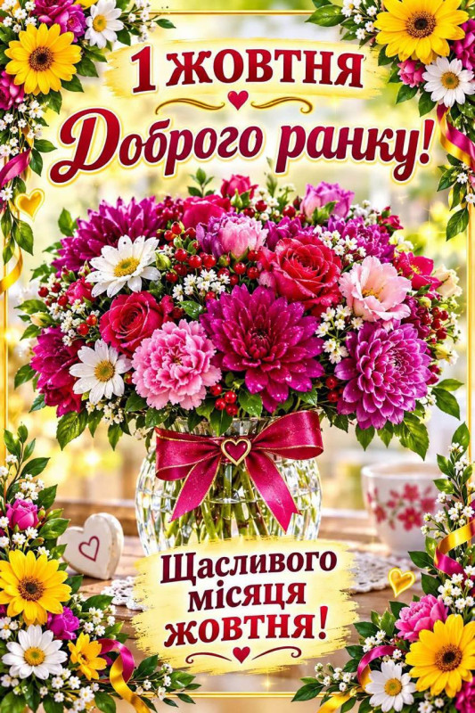 Листівка з 1 жовтня: Доброго ранку та щасливого жовтня