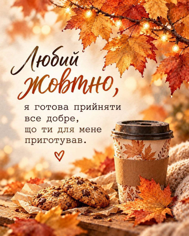 Листівка Любий жовтень - осіння листівка з побажаннями