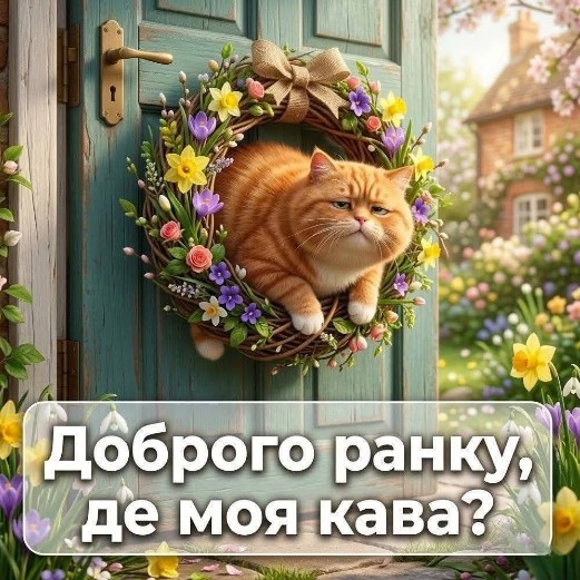 Листівка Доброго ранку з котиком — Оригінальне привітання