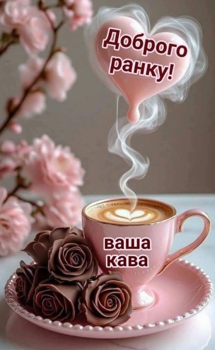 Листівка Доброго ранку: ніжна кава та квіти