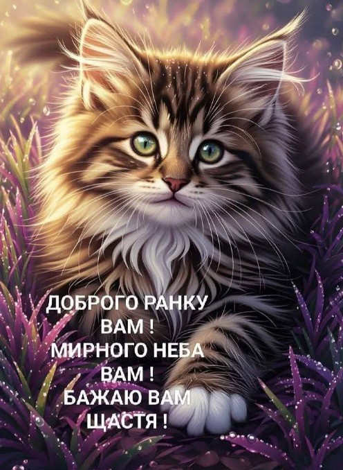 Листівка Доброго ранку: миле кошеня та побажання миру