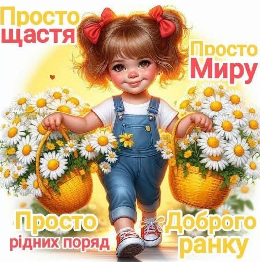 Листівка Доброго ранку, мила дівчинка з кошиками ромашок
