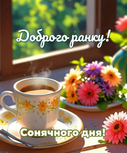 Листівка Доброго ранку та сонячного дня з квітами