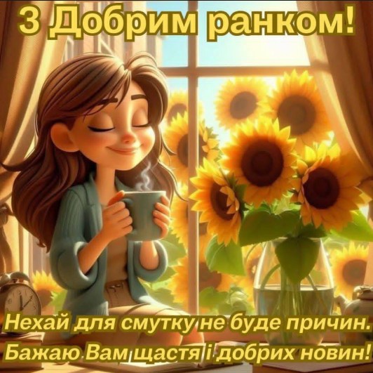 Листівка З Добрим Ранком з соняшниками та дівчиною