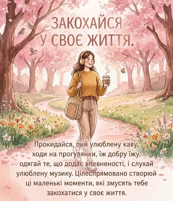 Листівка Закохайся у своє життя — мотиваційна та ніжна
