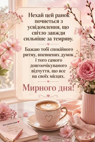 Листівка з побажанням доброго ранку та мирного дня