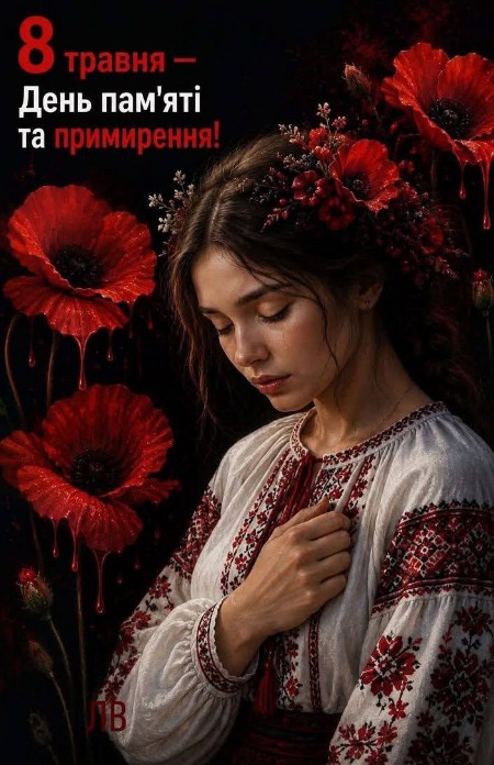 Листівка до Дня пам'яті та примирення 8 травня з маками