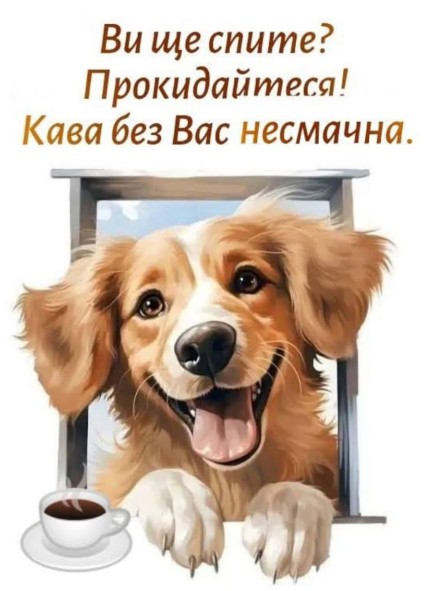 Листівка Доброго ранку. Прокидайтеся! Кава без Вас несмачна.