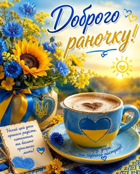 Листівка Доброго раночку з квітами та кавою