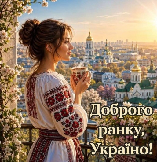 Листівка Доброго ранку Україно з дівчиною у вишиванці