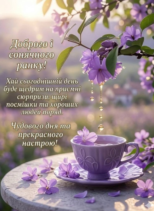 Листівка Доброго ранку та теплими побажаннями гарного дня.