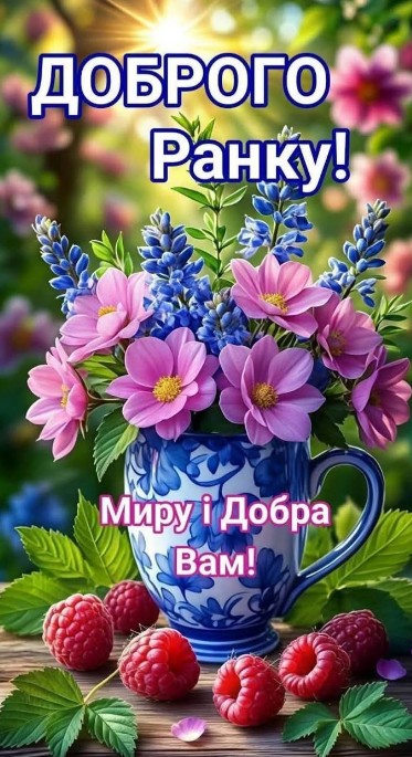 Картинка з написом Доброго ранку, букет квітів 