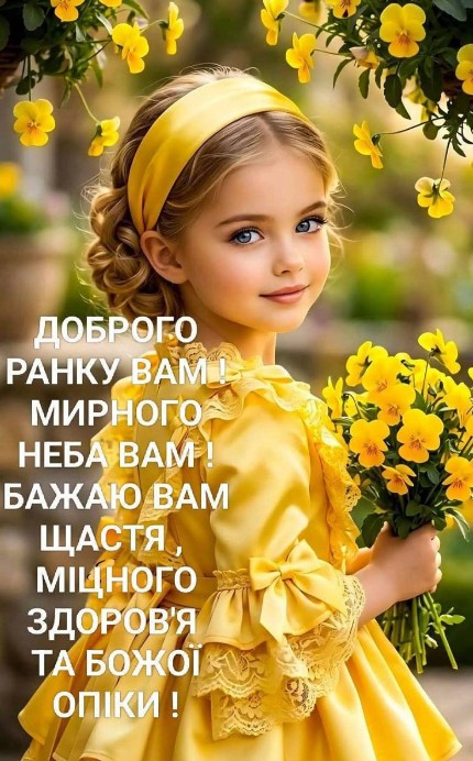 Листівка Доброго ранку щирі побажання миру та здоров'я.