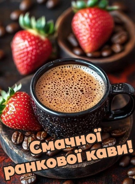 Листівка Смачної ранкової кави з полуницею та кавовими зернами