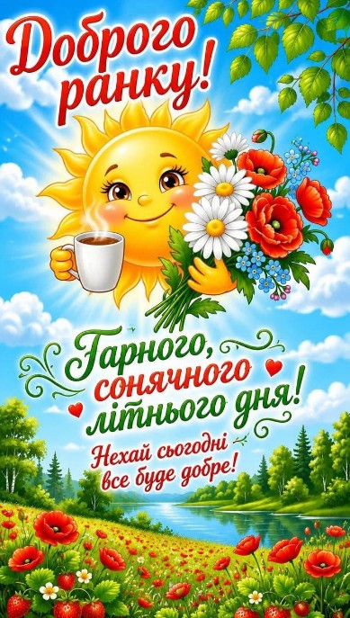 Картинка з побажанням доброго ранку та сонячного літнього дня