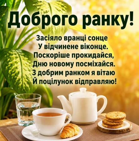 Доброго ранку з теплими словами та затишним ранковим сніданком.